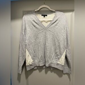 Banana Republic Light Gray V-Neck Sweater with Lace Details